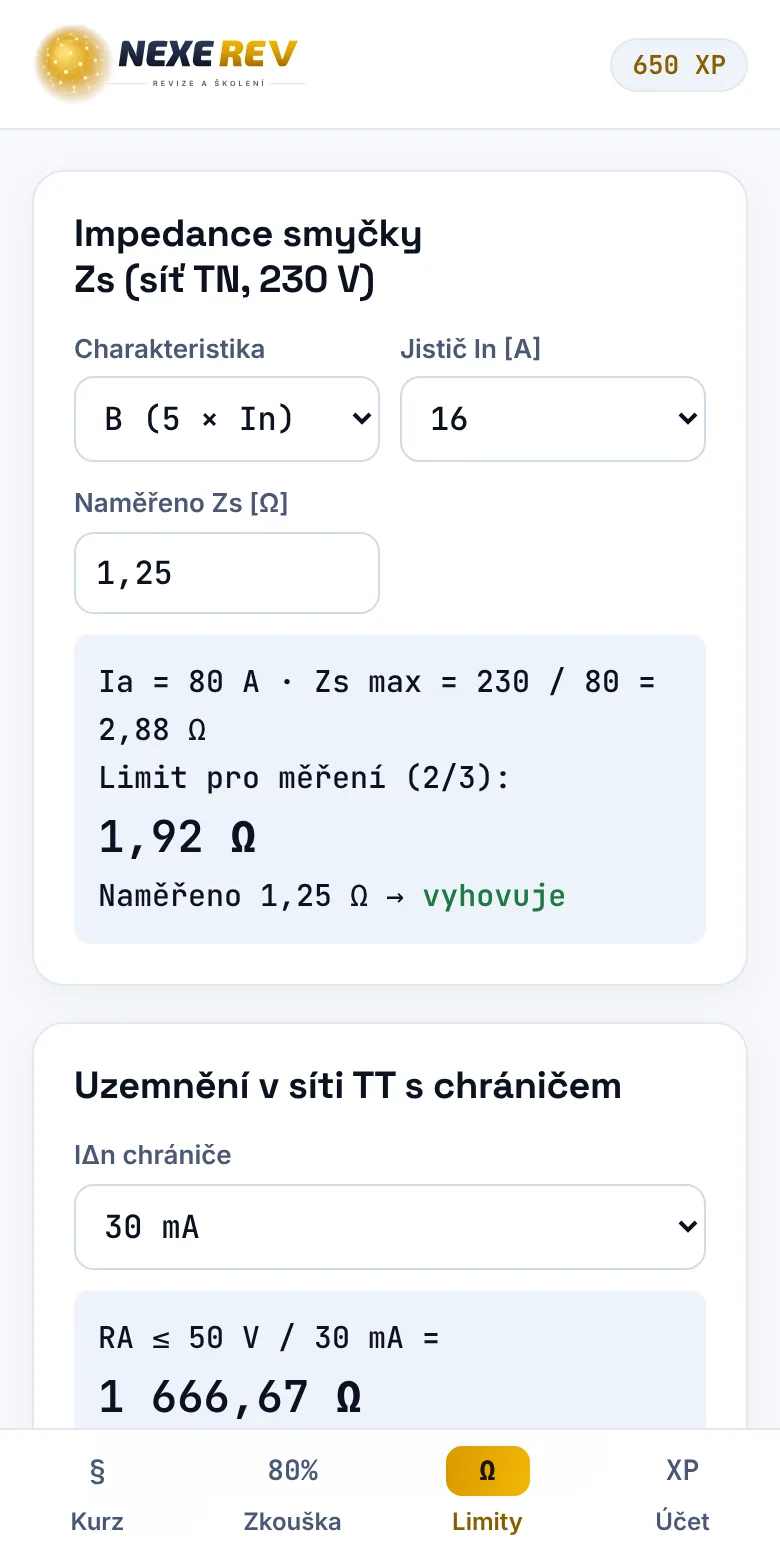 Kalkulačka maximální impedance smyčky pro jistič B16